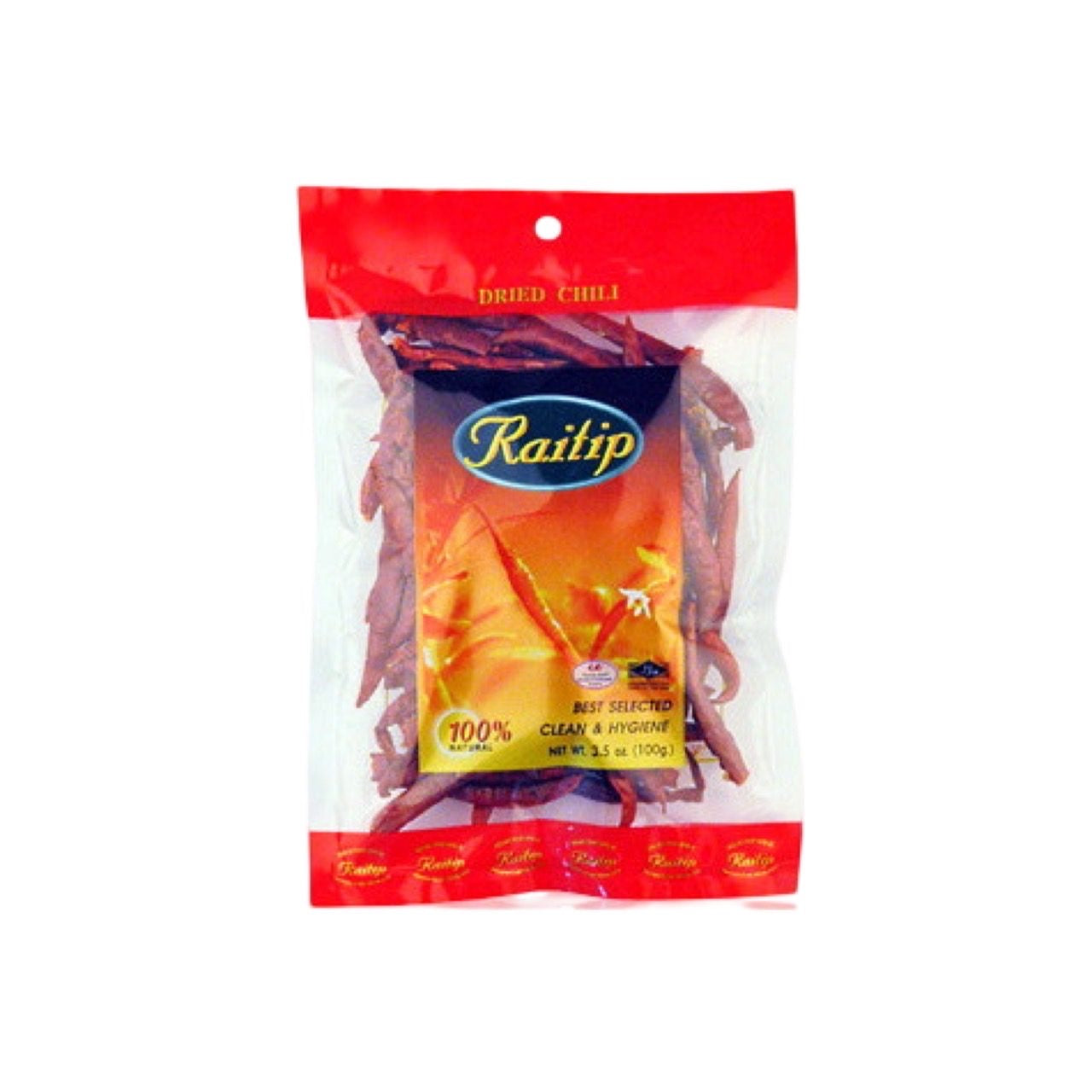 RAITIP Getrocknete kleine Thai-Chilis (พริกแห้ง พริกขี้หนูสวนแห้ง ไร่ทิพย์) 100g