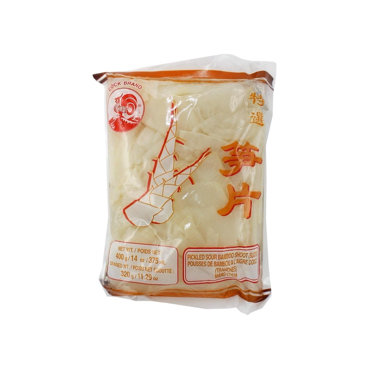 COCK Sauer eingelegte Bambussprossen in Scheiben (หน่อไม้ดองหั่นแผ่น ตราไก่) 400g