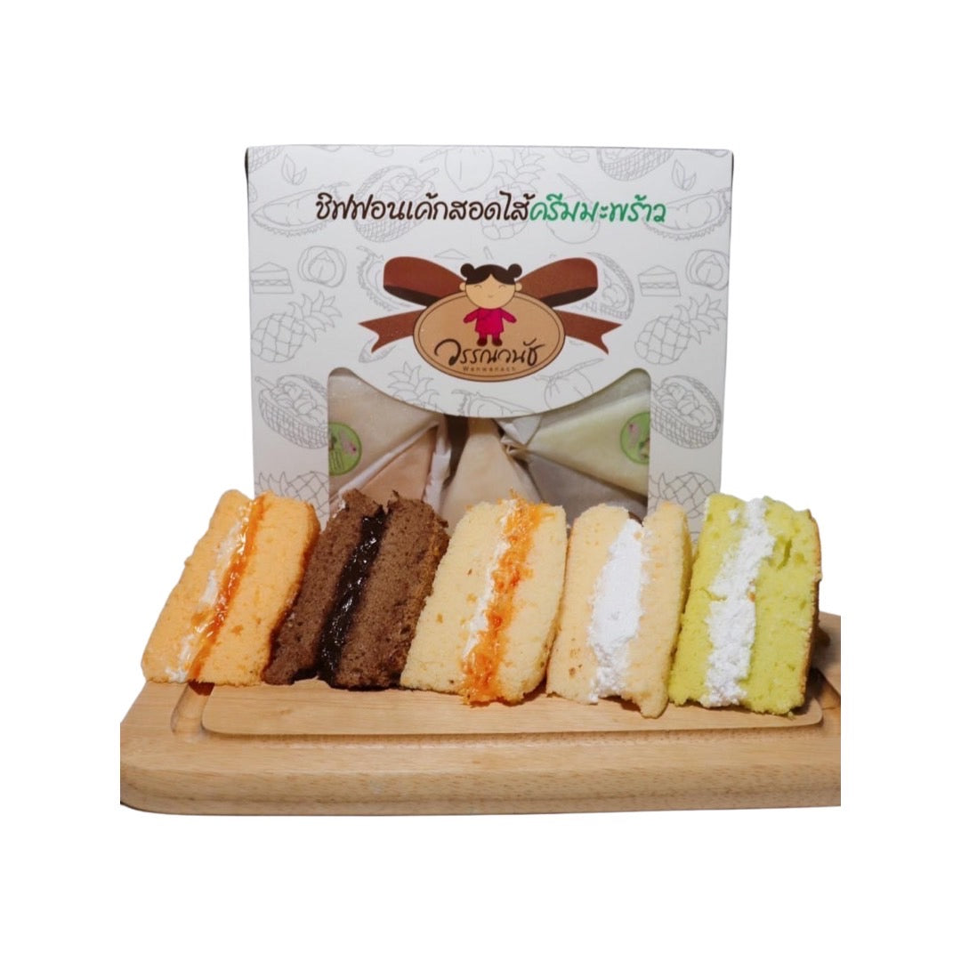 WANWANACH Fluffiger Chiffon-Kuchen mit Kokoscreme-Füllung (ชิฟฟอนเค้กสอดไส้ครีมมะพร้าว วรรณวนัช) 350g