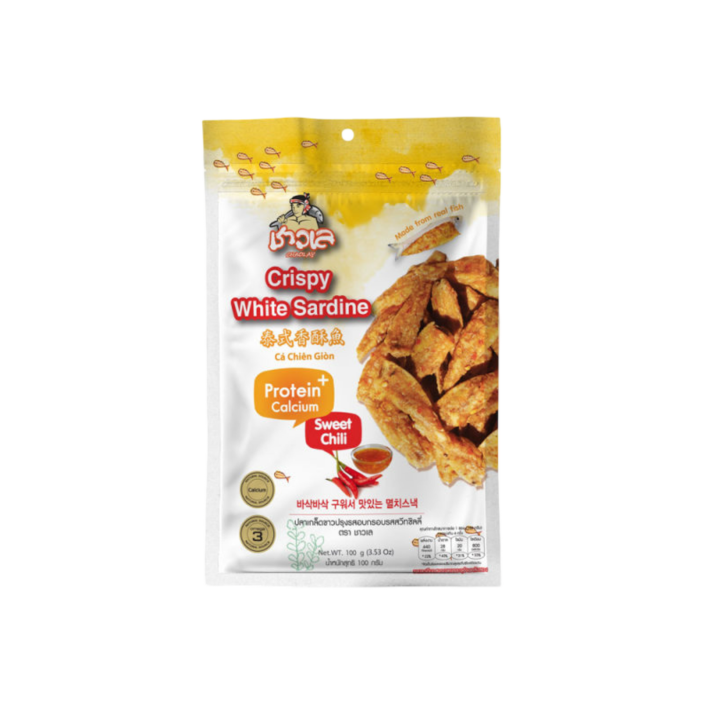 CHAOLAY Knusprige weiße Sardinen (Süß-Scharf-Geschmack) (ปลาเกล็ดขาวอบกรอบ รสสวีทชิลลี่ ชาวเล) 100g