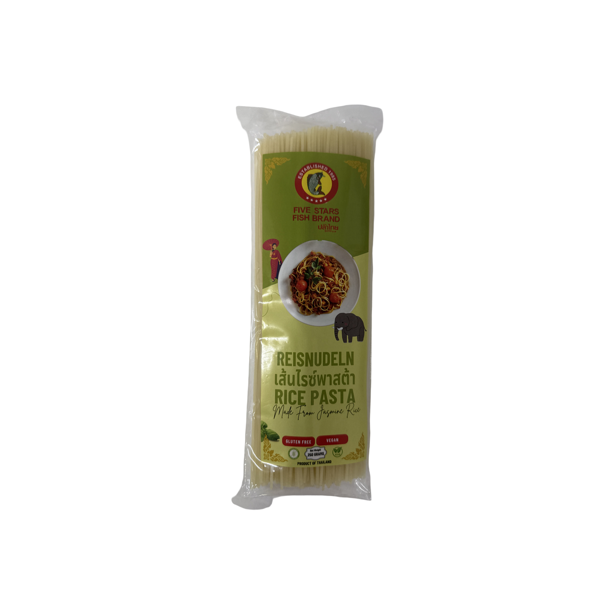 FIVE STARS FISH Glutenfreie Pasta aus Reismehl (เส้นพาสต้าจากข้าว ปลาไทย 5 ดาว) 250g - Ohayo Asia Shop
