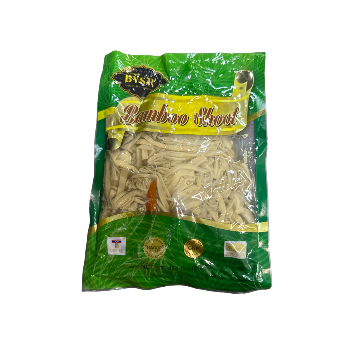 BYSRI Bambussprossenstreifen mit Yanang und Chili in Salzlake (หน่อไม้รวกใบย่านางมีพริก บายศรี) 454g - Ohayo Asia Shop