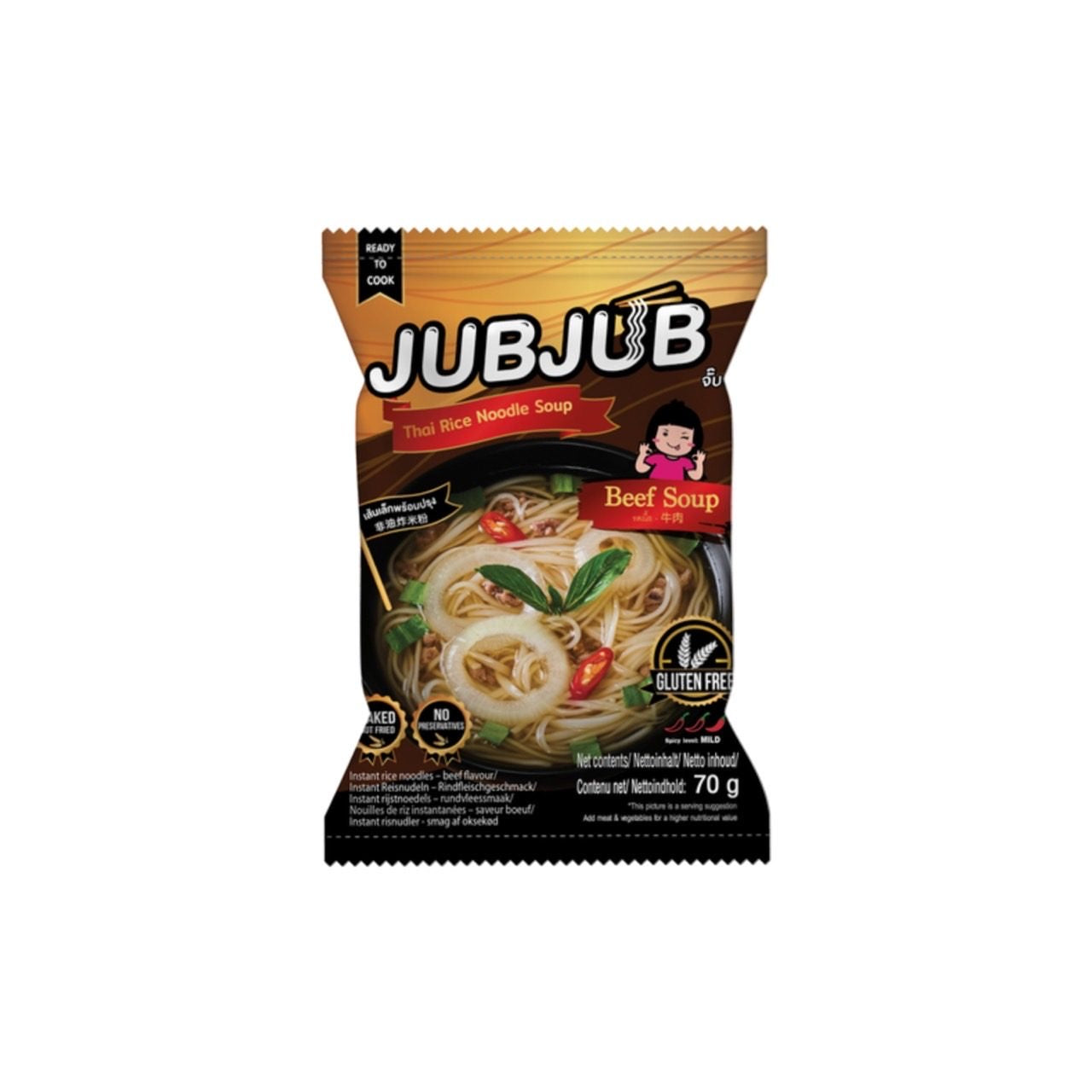 JUBJUB Instant-Reisnudeln Rindfleisch Geschmack (ก๋วยเตี๋ยวเส้นเล็ก รสเนื้อ จั๊บจั๊บ) 70g