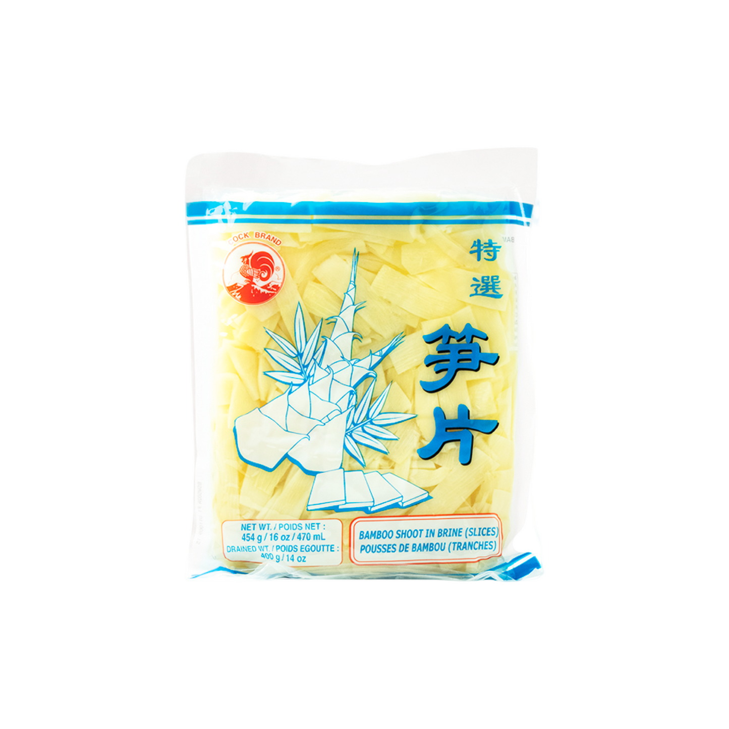 COCK Bambussprossen in Scheiben (หน่อไม้ดองหั่นแผ่น ตราไก่) 454g