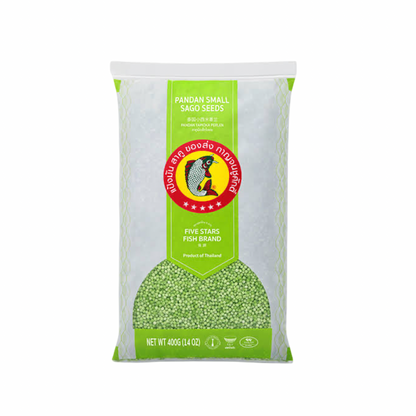 FIVE STARS FISH kleine Tapiokaperlen grün (สาคูเขียวเม็ดเล็ก ปลาไทย 5 ดาว) 400g - Ohayo Asia Shop