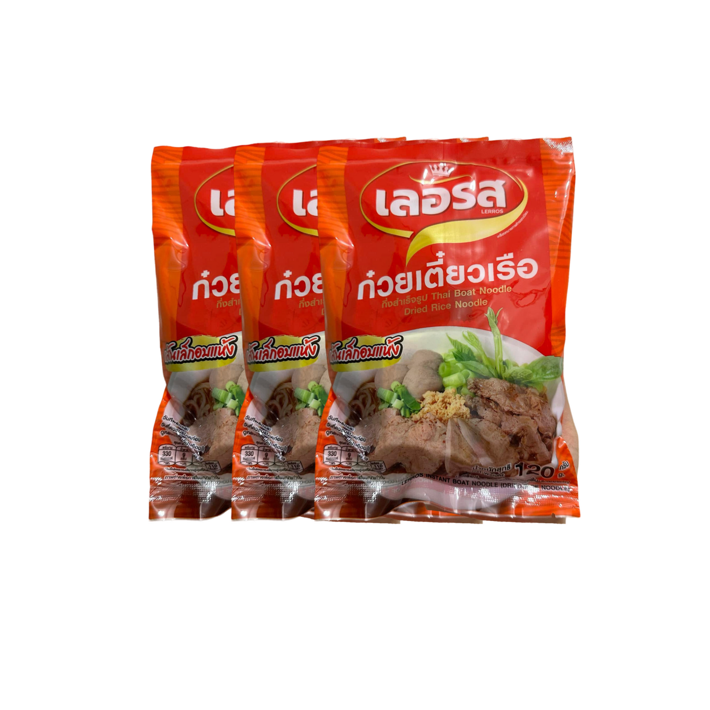 LERROS Instant-Bootsnudeln mit Reisnudeln (ก๋วยเตี๋ยวเรือ เส้นเล็ก เลอรส) 3x150g