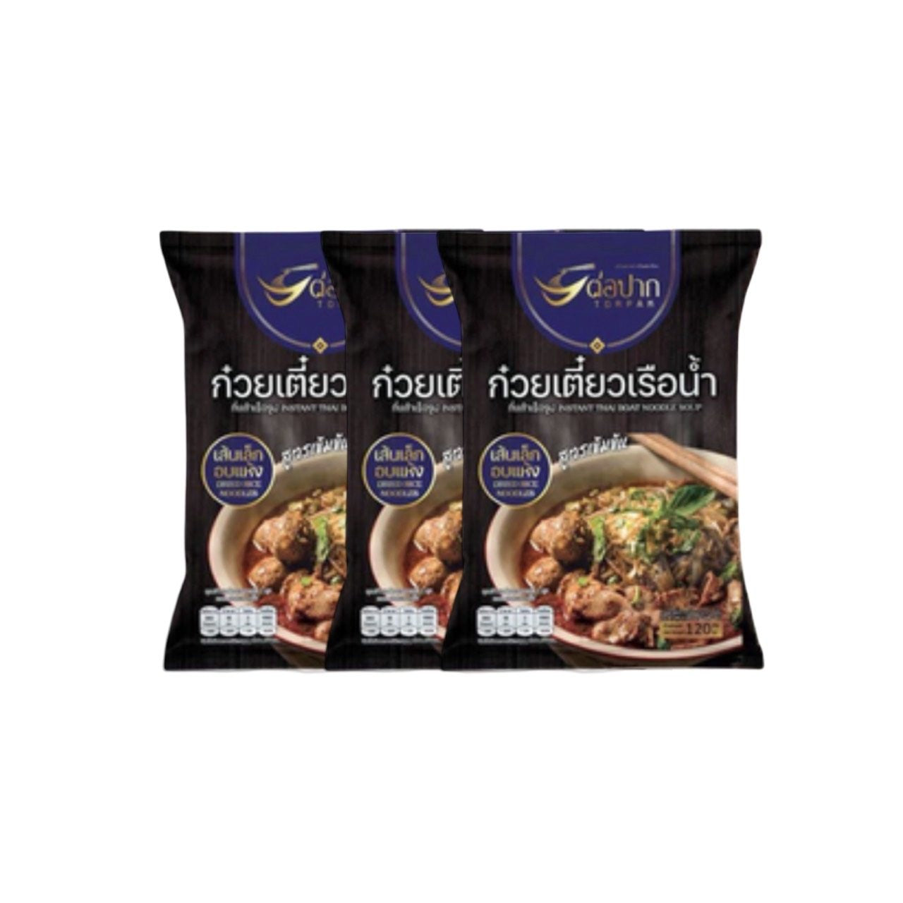 TORPAK Instant-Bootsnudeln mit Reisnudeln (ก๋วยเตี๋ยวเรือ เส้นเล็ก ต่อปาก) 3x110g