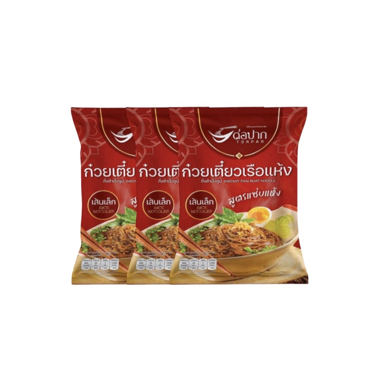 TORPAK Instant-Bootsnudeln mit Reisnudeln - Trockene Version (ก๋วยเตี๋ยวเรือ เส้นเล็กแห้ง ต่อปาก) 3x150g