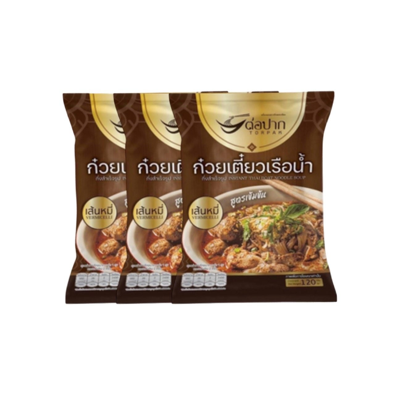 TORPAK Instant-Bootsnudeln mit Reis-Vermicelli (ก๋วยเตี๋ยวเรือ เส้นหมี่ ต่อปาก) 3x150g