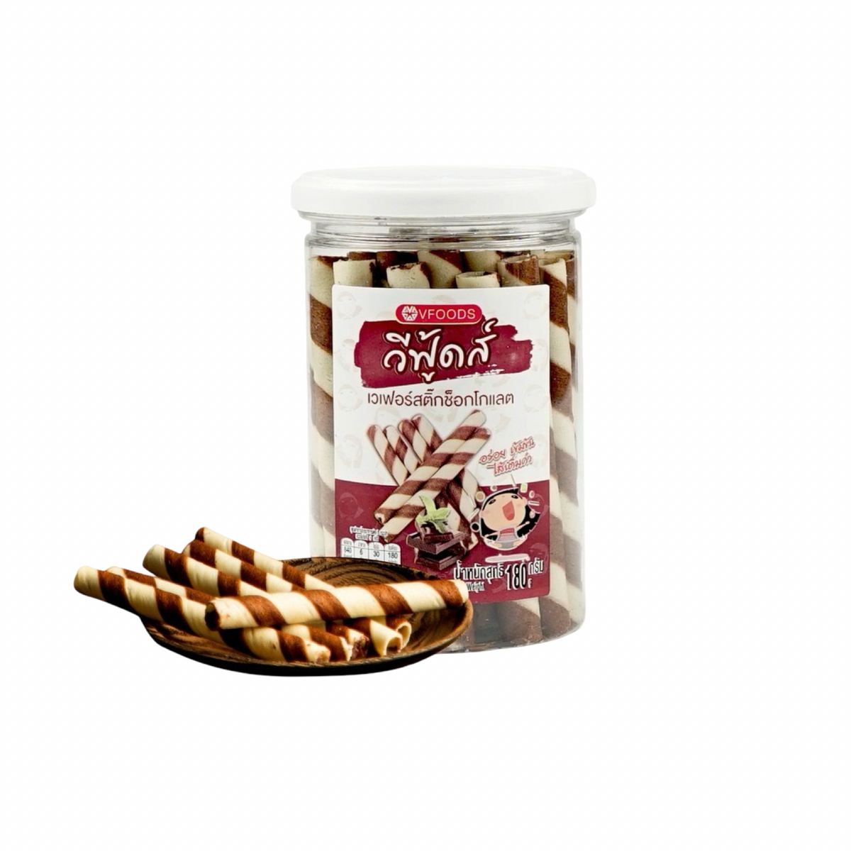 VFOODS Knusprige Waffelröllchen mit Schokoladencreme (เวเฟอร์โรลรสช็อกโกแลต วีฟู้ดส์) 180g - Ohayo Asia Shop