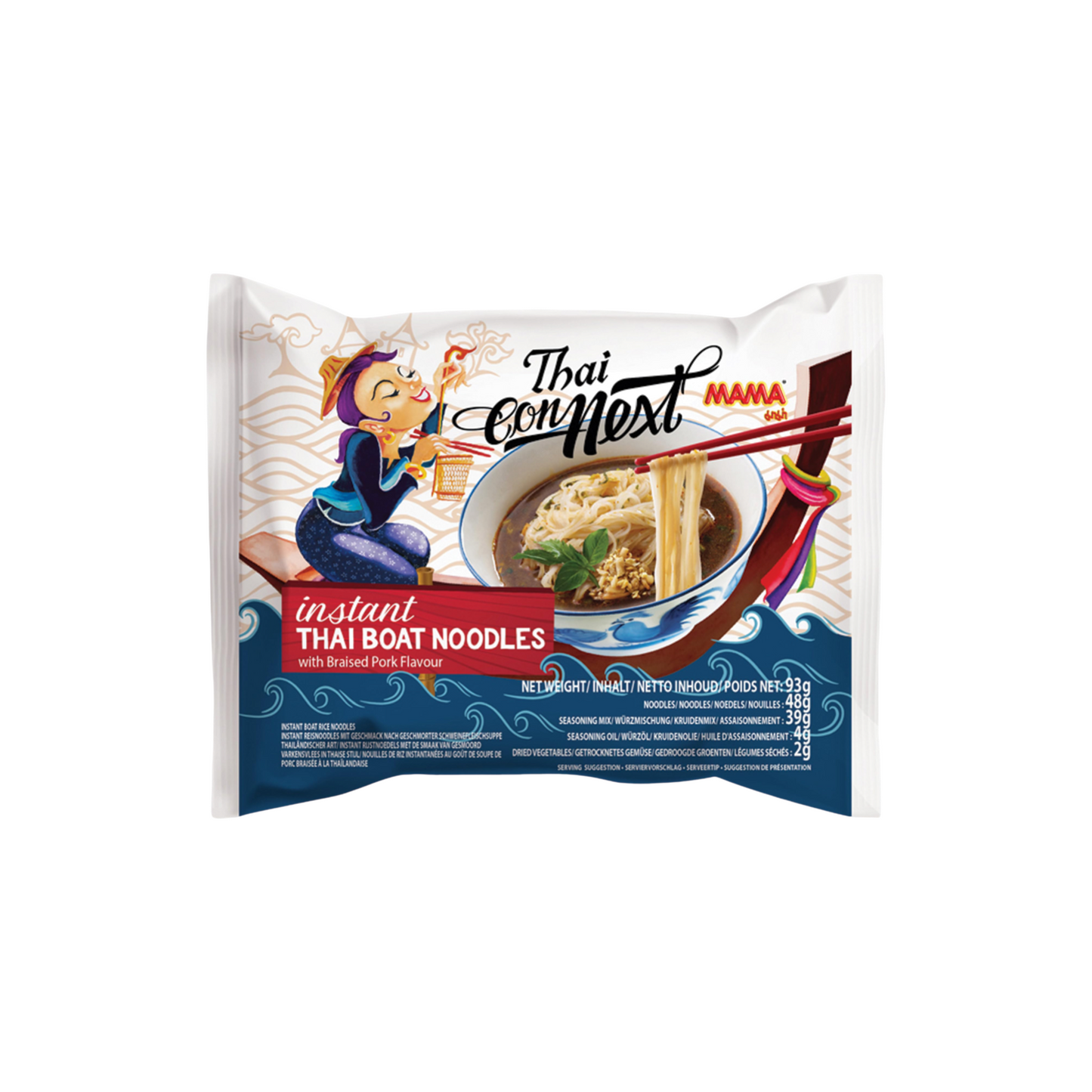MAMA THAI CONNEXT Reisnudeln mit Schweine-Boat-Soup-Geschmack (เส้นหมี่น้ำตกหมูปรุงสำเร็จ มาม่า ไทยคอนเน็กซ์) 93g