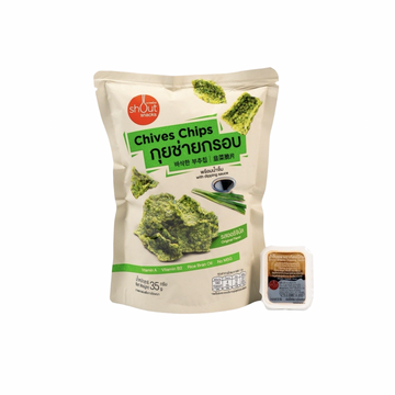 SHOUT SNACKS Knuspriger Schnittlauch-Snack mit Dip-Soße (กุยช่ายกรอบ เชาท์สแน็กส์) 35g - Ohayo Asia Shop