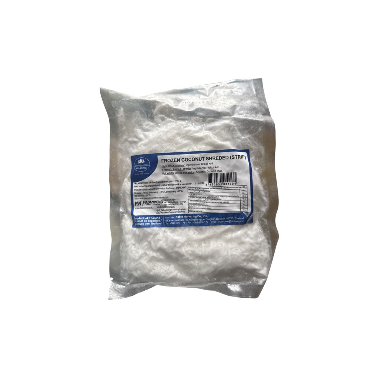 BUA LUANG Tiefgekühltes Kokosraspel (มะพร้าวขูดแช่แข็ง บัวหลวง) 200g
