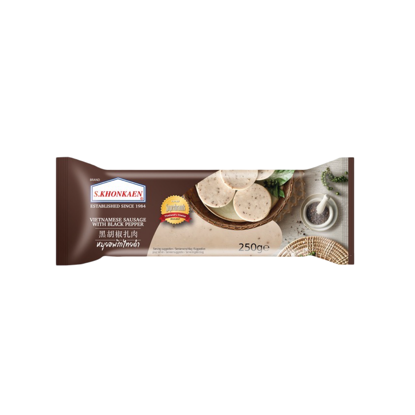 SOR KHONKAEN Vietnamesische Wurst mit schwarzem Pfeffer (หมูยอพริกไทยดำ ส.ขอนแก่น) 250g
