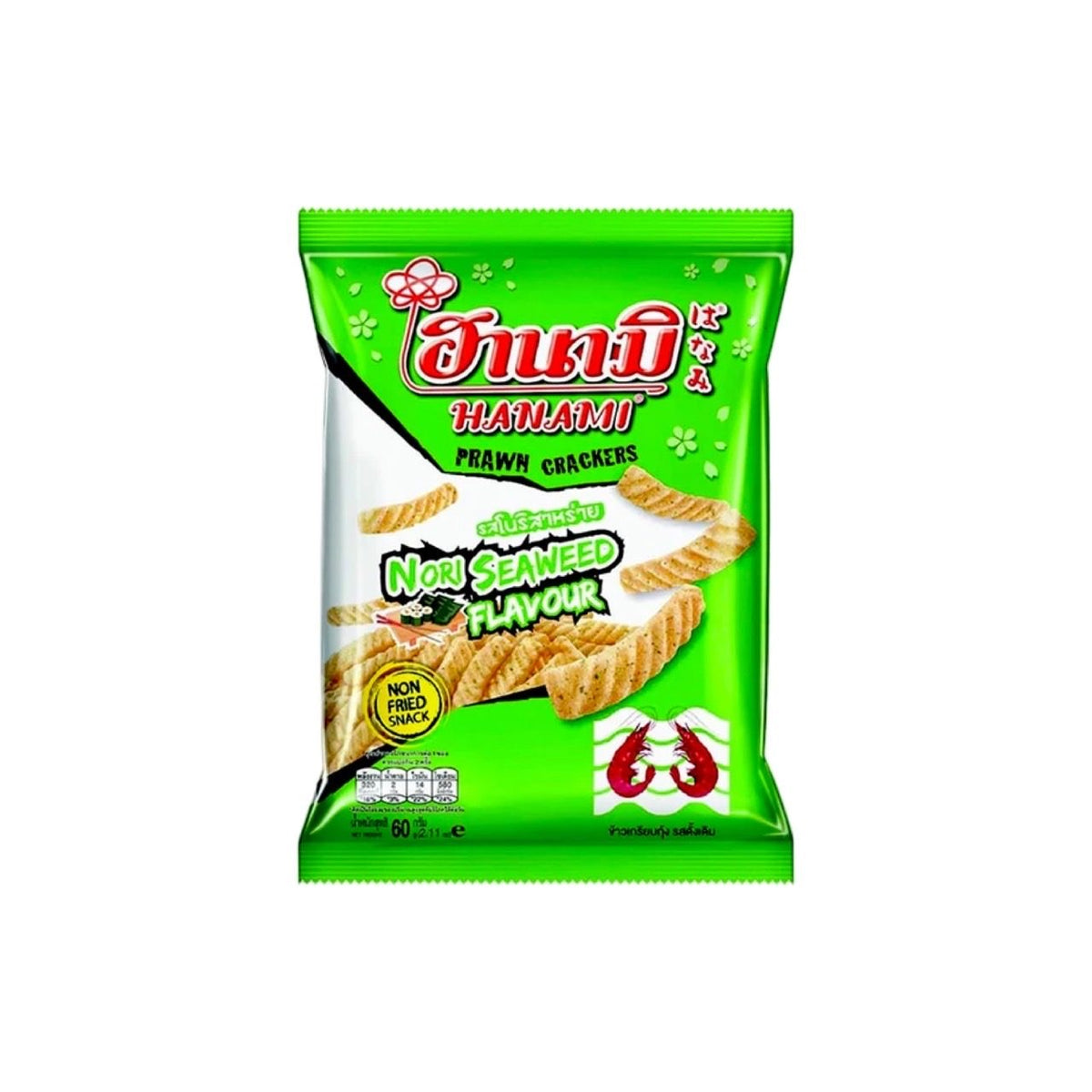 HANAMI Garnelenkräcker Nori Seetang Knuspersnack (ข้าวเกรียบกุ้งรสโนริสาหร่าย ฮานามิ) 60g