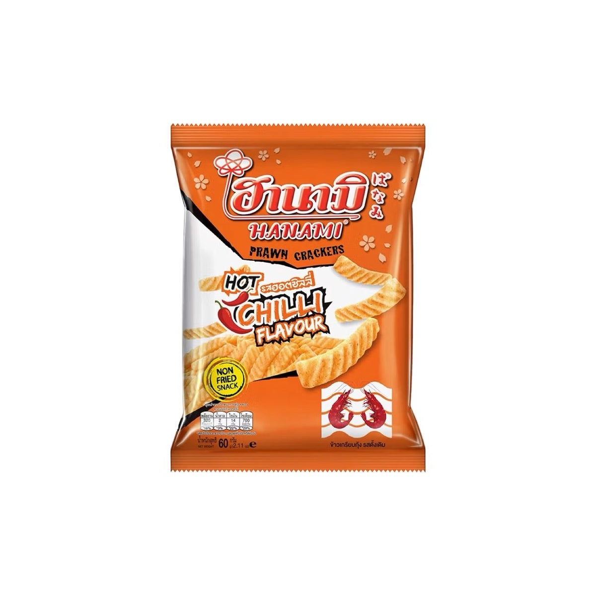 HANAMI Garnelenkräcker Scharfe Chili Knuspersnack (ข้าวเกรียบกุ้งรสเผ็ด ฮานามิ) 52g