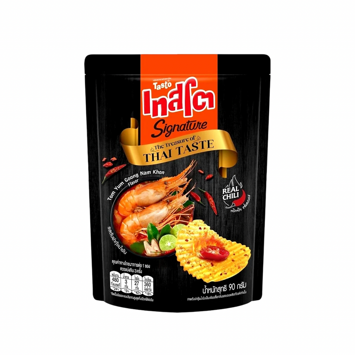 TASTO Kartoffelchips Riffelschnitt Cremige Tom Yum Kung Suppe (มันฝรั่งทอดกรอบแผ่นหยัก รสต้มยำกุ้งน้ำข้น เทสโต) 90g
