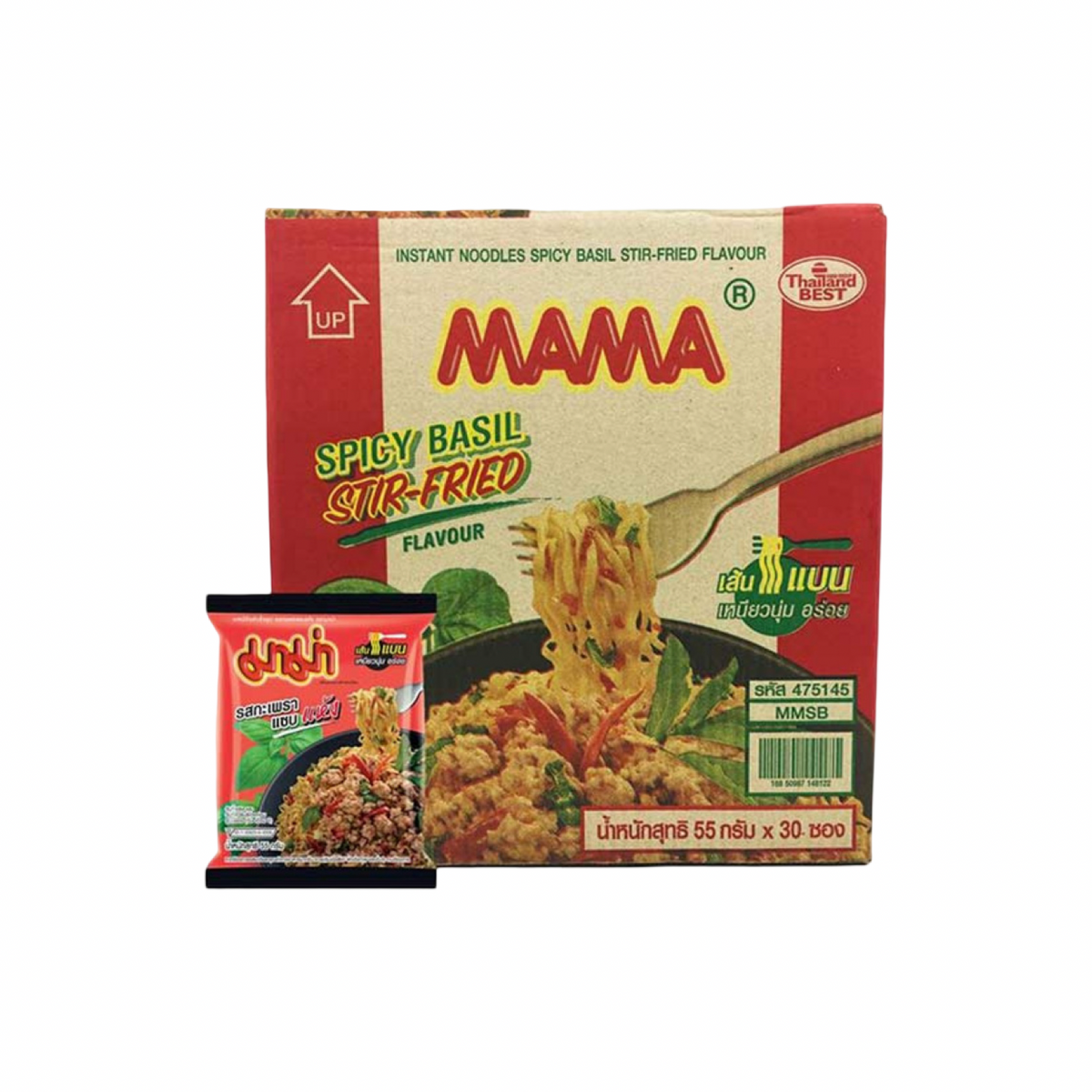 MAMA Instant-Nudeln Pad Krapao Wok Würzig Basilikum Trockennudeln (รสกะเพราแซบแห้ง มาม่า) 30x55g