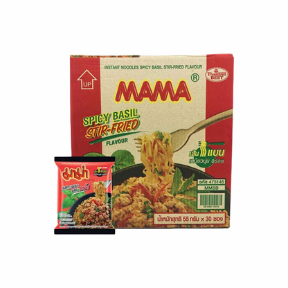 MAMA Instant-Nudeln Pad Krapao Wok Würzig Basilikum Trockennudeln (รสกะเพราแซบแห้ง มาม่า) 30x55g