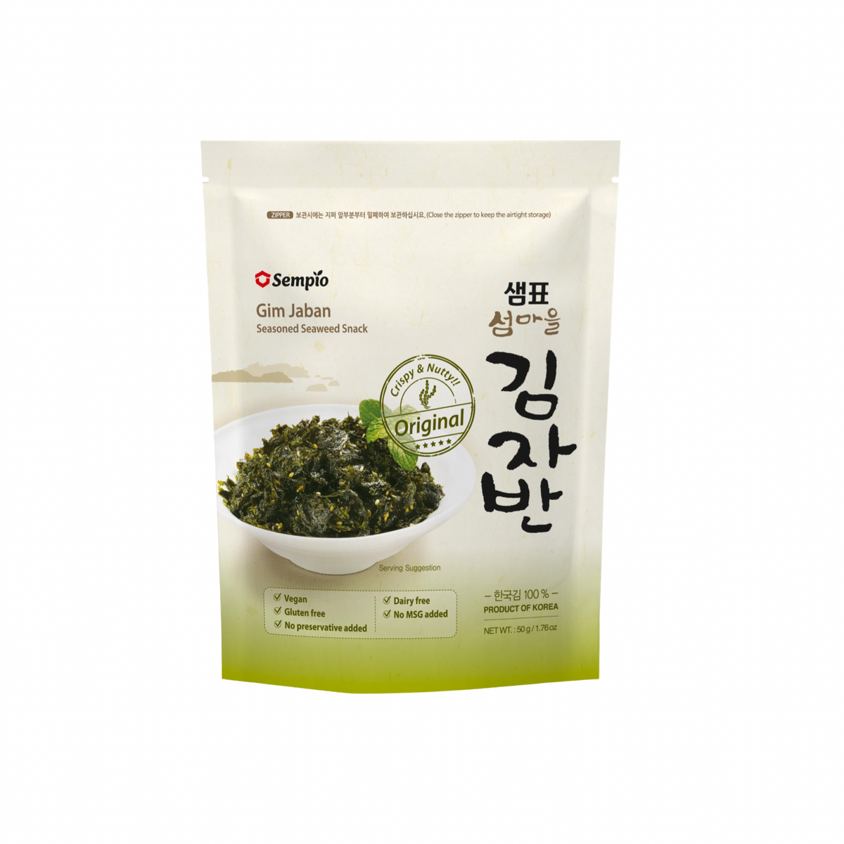 SEMPIO Gerösteter Seetang Original Knusprig (สาหร่ายเกาหลีปรุงรส รสดั้งเดิม เซมเพียว) 50g