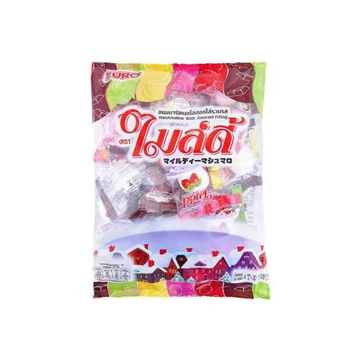 EURO Mildy Marshmallows mit gemischten Füllungen – Beutel mit bunt gemischten Marshmallows und Winterhäusern - Ohayo Asia Shop