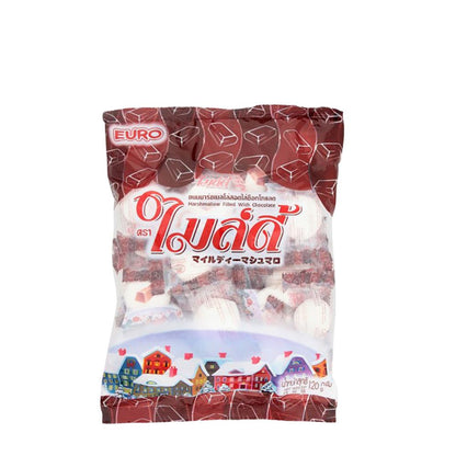 EURO Mildy Marshmallows mit Schokoladenfüllung 120g – Beutel mit Marshmallows in Schokoladenverpackung und Winterhäusern - Ohayo Asia Shop