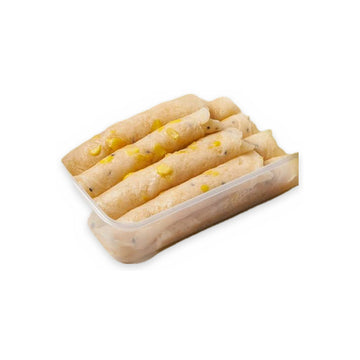 KAEW Thong Muan Frische Kokosröllchen mit Zuckermais und junger Kokosnuss im Glas (ทองม้วนสดข้าวโพดมะพร้าวอ่อน แก้ว) 300g – gerollte Kokosröllchen mit Zuckermais in einer transparenten Box - Ohayo Asia Shop