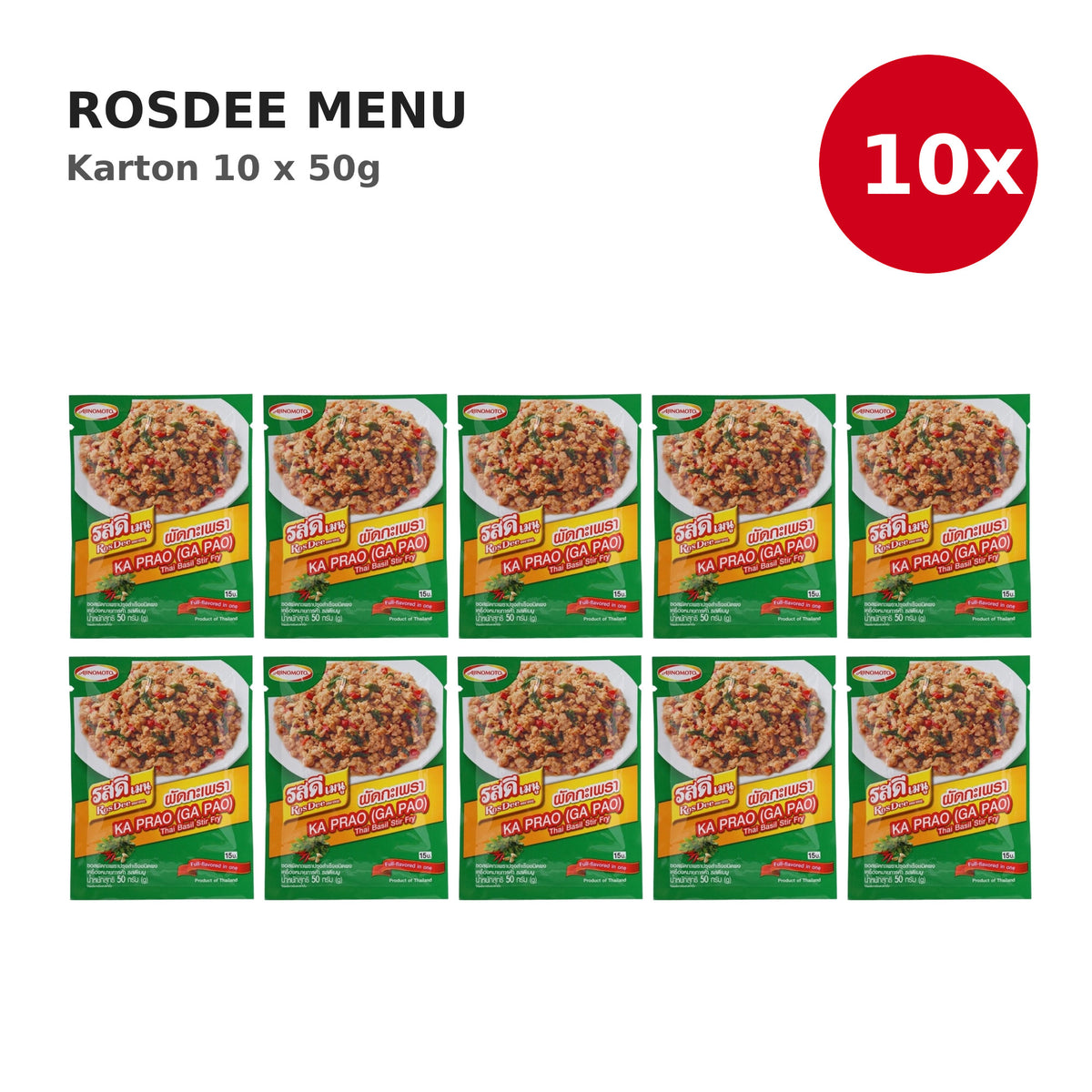 ROSDEE MENU Pad-Krapow-Würzpulver (ผัดกะเพรา รสดีเมนู) Karton 10x50g